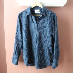 J Crew Women 8 Popover 1/2 Button Shirt Long Sleeve Gingham Plaid Blue